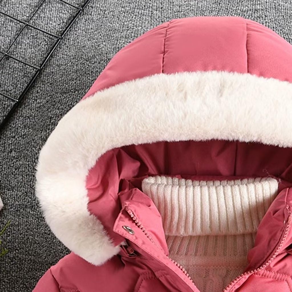 linboo Manteau Fille Doudoune Chaud Veste à Polaire Enfant Blouson d'Hiver à Capuche Fourrure Epaisse Rembourré Parka avec Gants