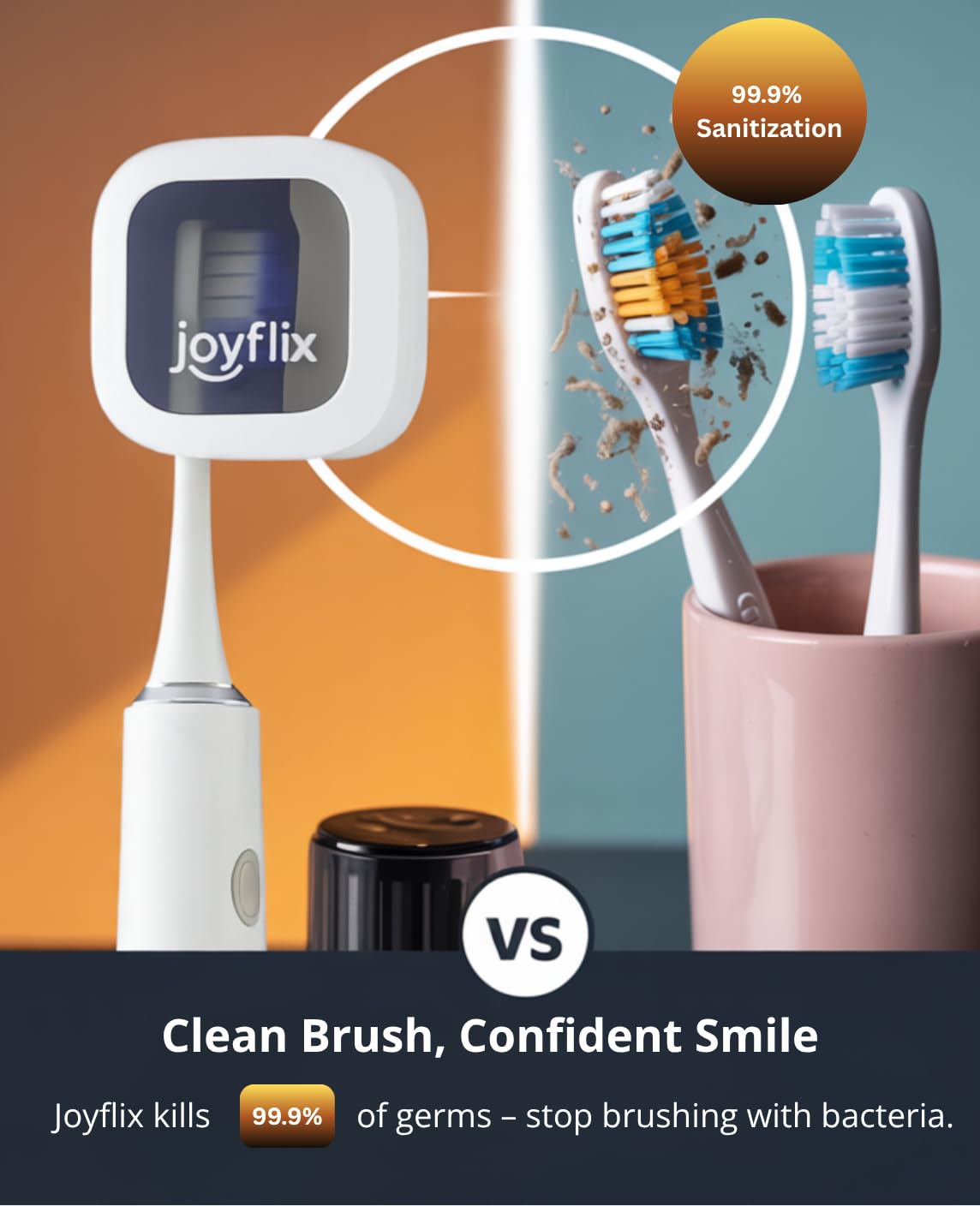 Désinfectant UV-C pour brosse à dents | Portable et rechargeable | Désinfection à 99,9 % avec fonction de chauffage | Support magnétique, design compact et facile à transporter (noir