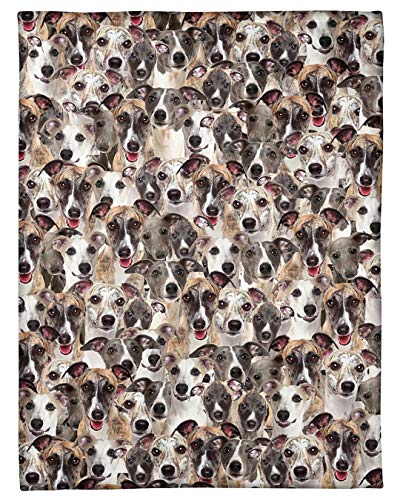 Whippet Full Face Dog Blanket - Cute Pet Fleece Fuzzy Soft Plush for All Seasons - Spring Summer Throws for Couch Bed Sofa - Gifts for Kids Teens Adults Birthday