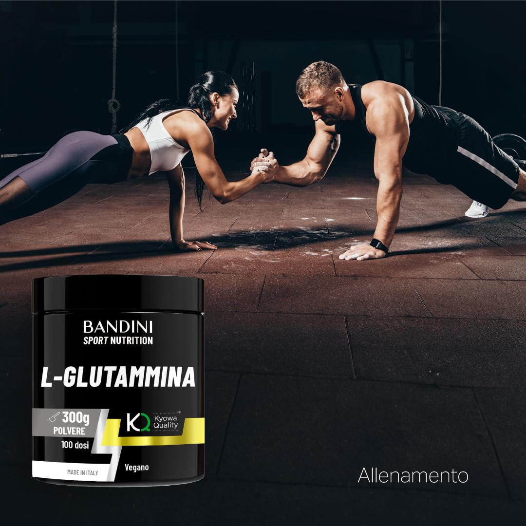 Bandini® L-Glutammina Kyowa® Quality Pura in Polvere - Aminoacido utile per Esercizi Fisici ad Alta Intensità - Rinforza la Massa Muscolare - Glutammina POWDER 100% Vegan - Confezione da 300g