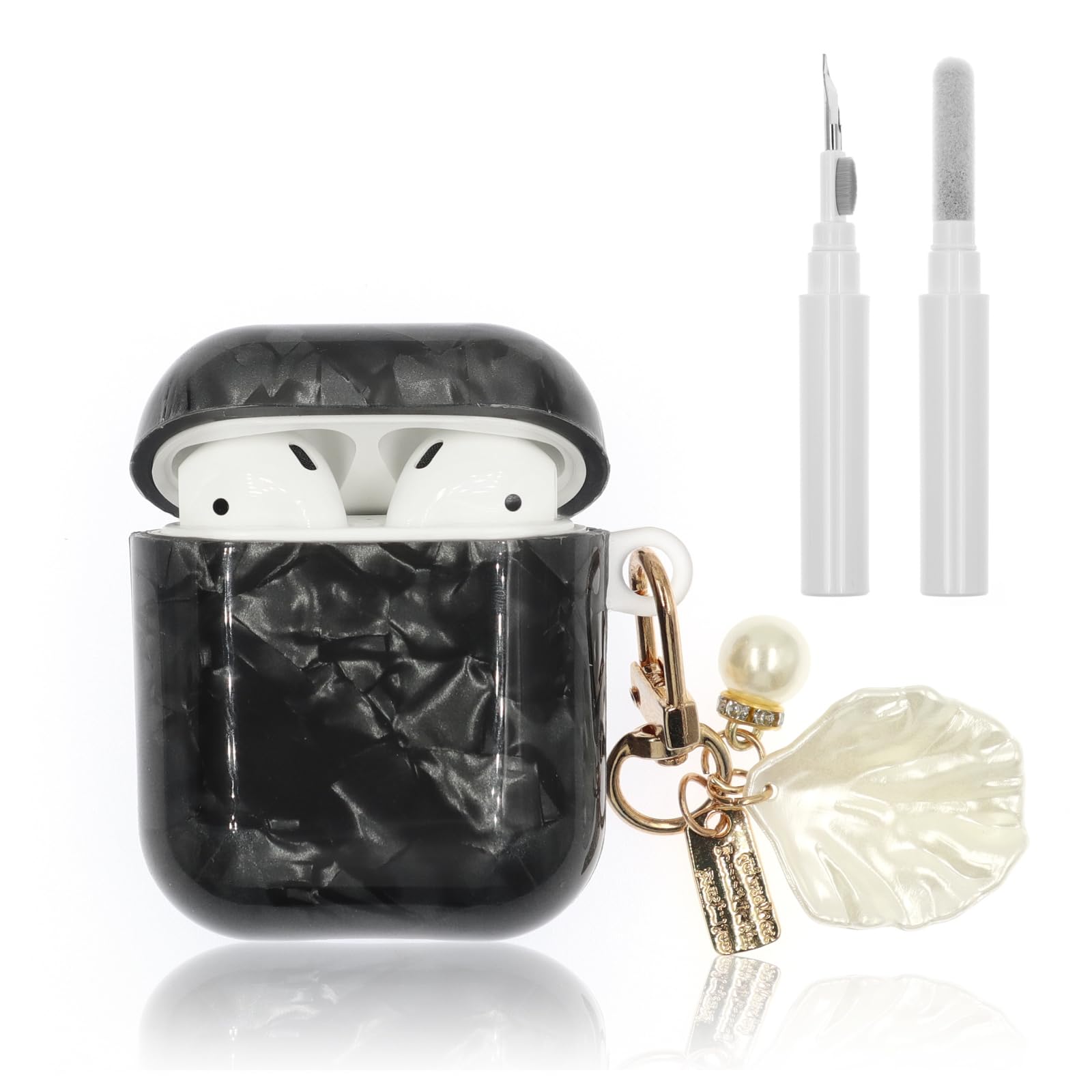 Compatible with AirPod Case 1st/2nd Generation, Shell Print Protective Case Cover for AirPods with Cleaner Kit and Shell Keychain Accessories for