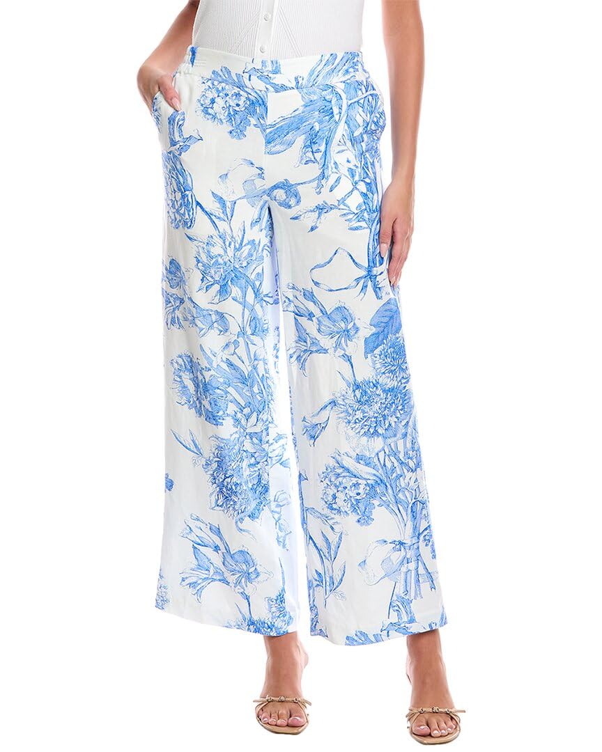 TAHARI T Womens Print Linen-Blend Pant Xs Blue