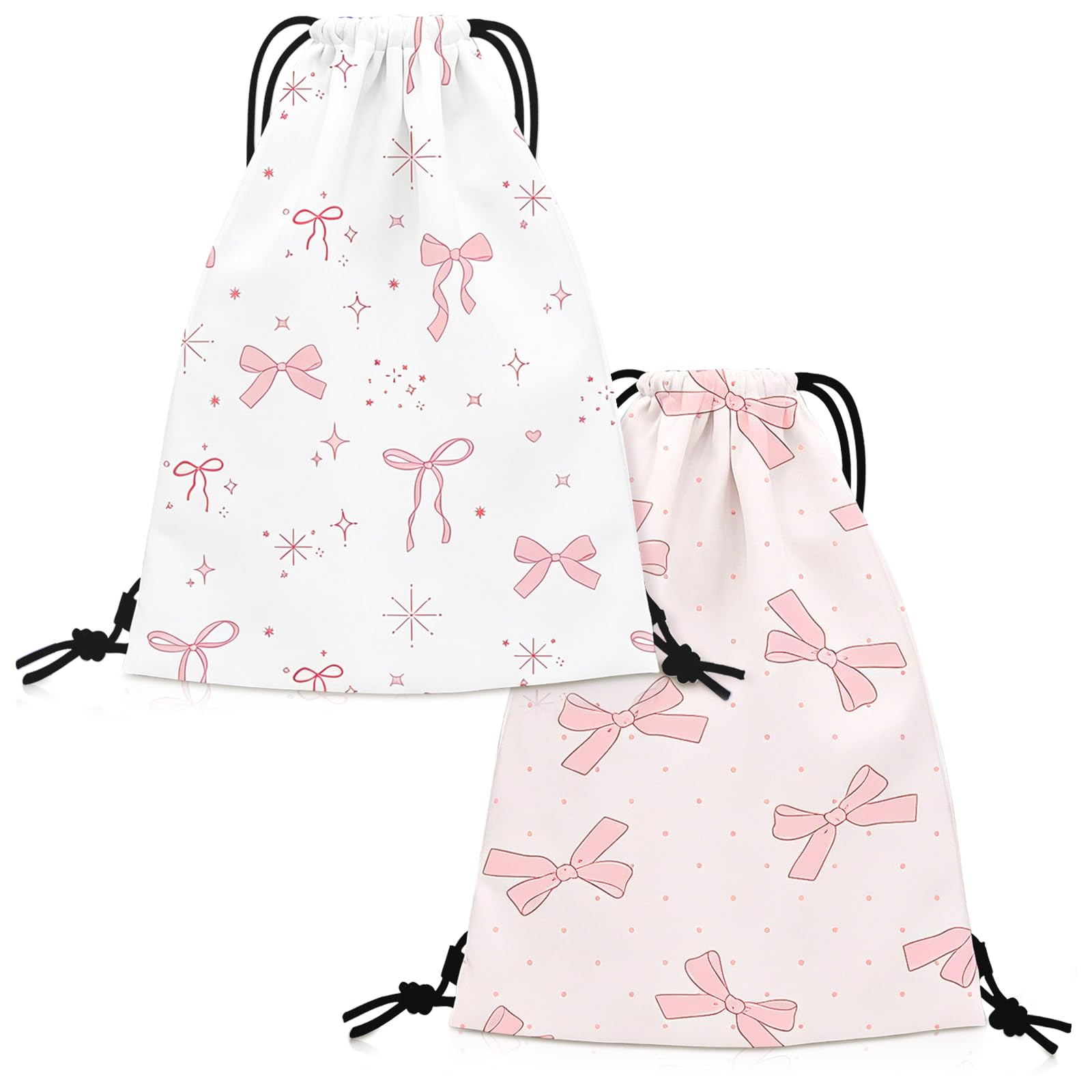 Lanstorm 2 Pcs Pink Bow Drawstring Bag, Waterproof Drawstring Bags, Large Capacity PE Swimming Bag, Portable Drawstring Backpack for Women Girls School Swimming Climbing Hiking Picnic Travel