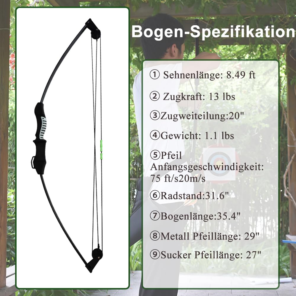 Bogen und Pfeil für Teens Anfänger Bogenschießen Set für Jugend Bogen und Pfeil Schießen Praxis Hinterhof und Outdoor-Bogenschießen Ausbildung