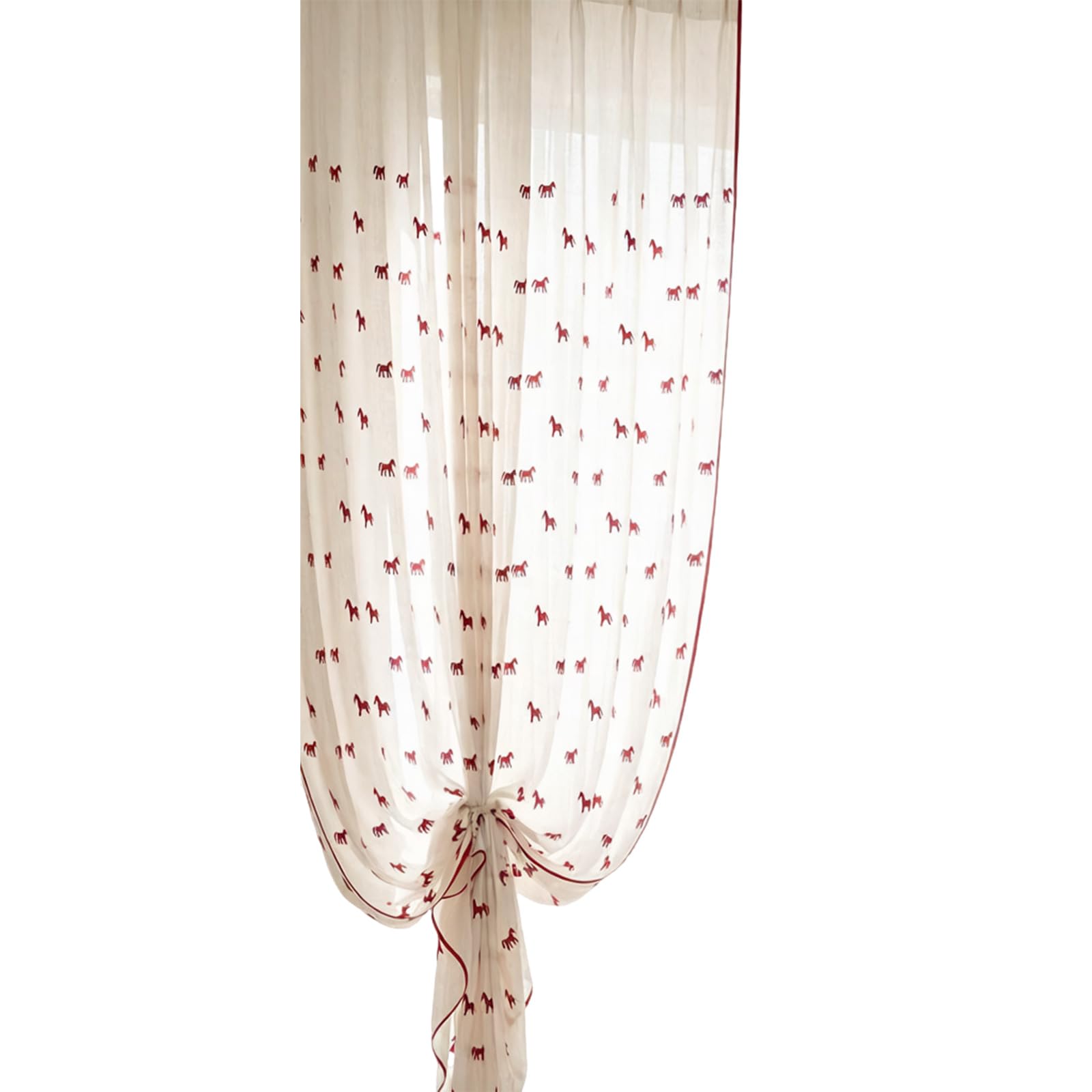 Elnwnnkc Embroidered Red Horse Sheer Curtain Light Weight for Living Room Bedroom Embroidered Red Horse Sheer Curtain