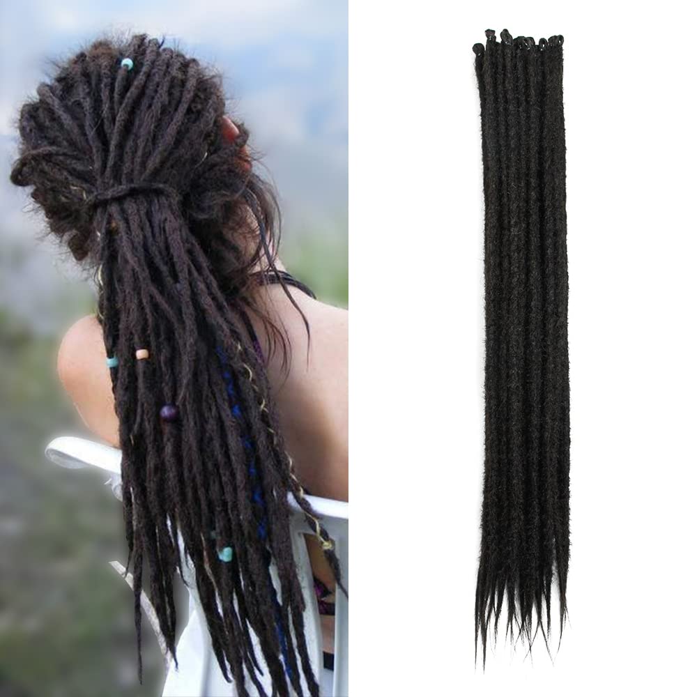 20 Pollici 20 Fili/Confezione Estensioni di Dreadlock Sintetici Sottili 0,6cm Capelli Intrecciati All'Uncinetto Morbidi Dreadlocks A Punta Singola Stile Hippie Reggae Hip-Hop, Marrone Scuro