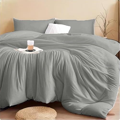 Juego de edredón gris de 3 piezas, tamaño King, cama en una bolsa, juego de edredón bohemio, de poliéster suave, resistente a las arrugas y a la