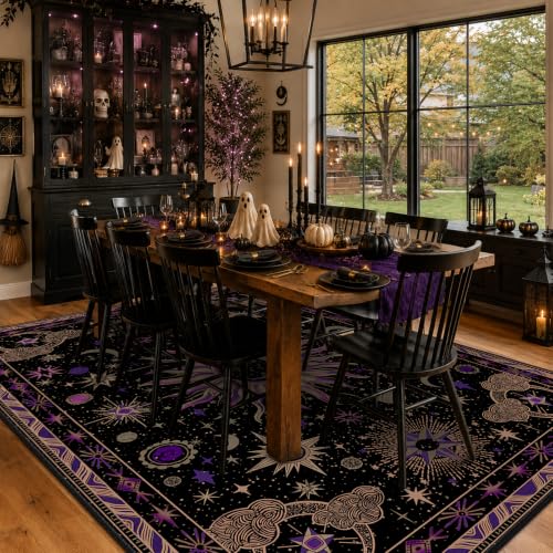 Image of Vacuum-Friendly, 8x10 Washable Area Rug, Black Purple Beige