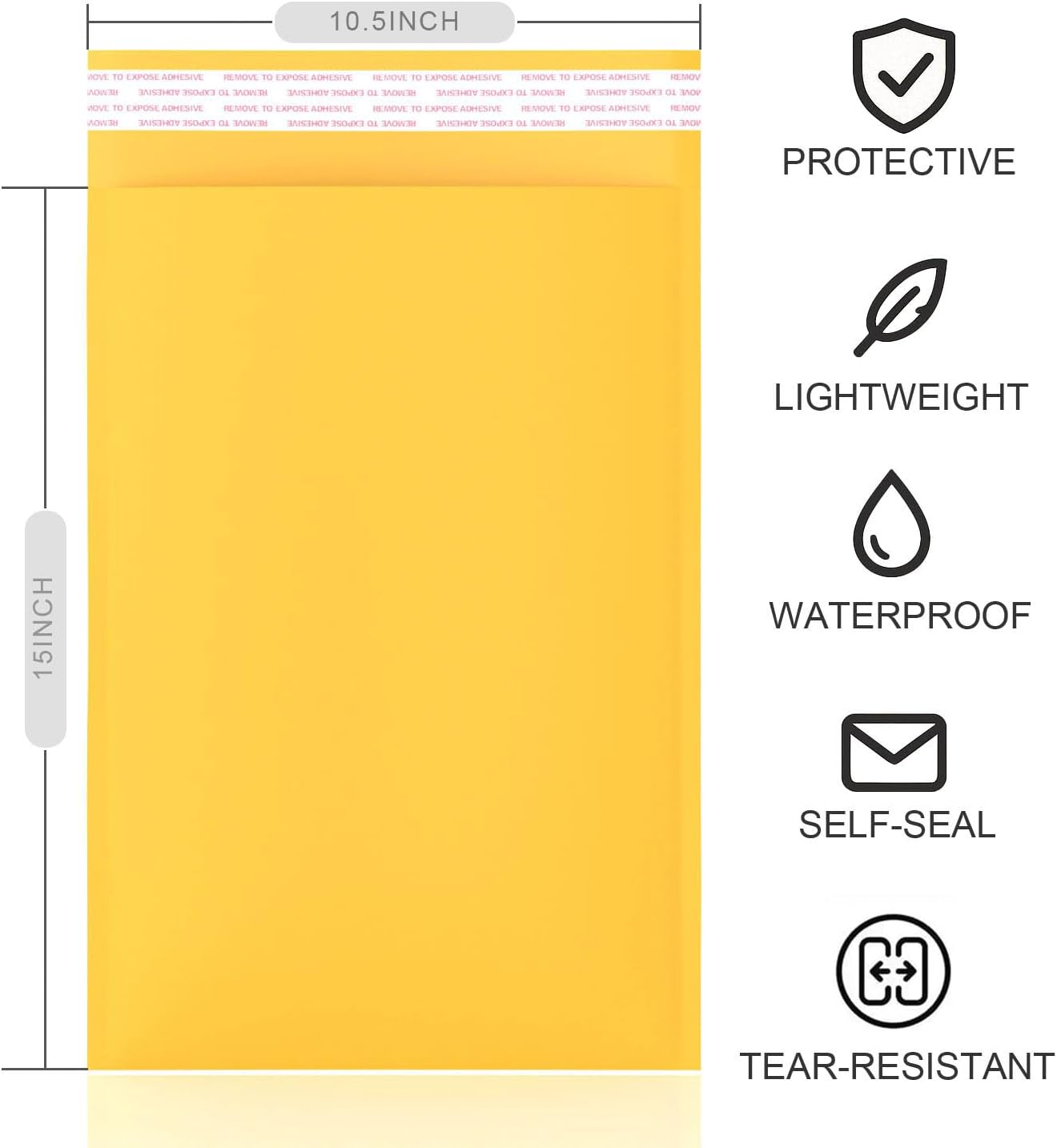 LULUPACK 10.5’’ x 15’’ Yellow Kraft Bubble Mailers, Large Bubble Pouch Lightweight Padded Mailing Envelopes, Self Seal Kraft Envelopes Shipping Bags 50 pack