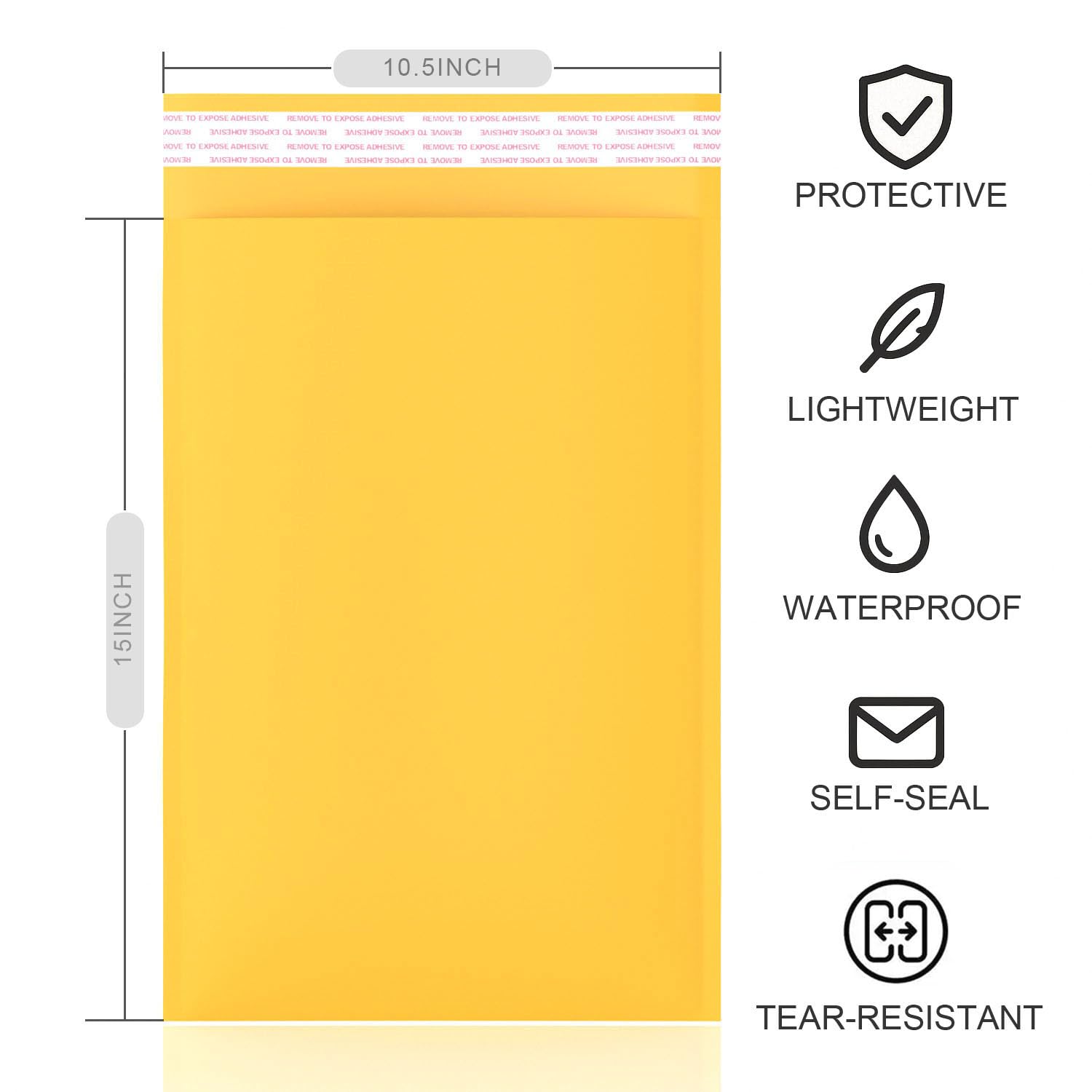 LULUPACK Sobres de burbujas de papel kraft amarillo de 10.5 x 15 pulgadas, bolsa de burbujas grande, sobres acolchados ligeros, sobres de correo autoadhesivos, paquete de 50 unidades