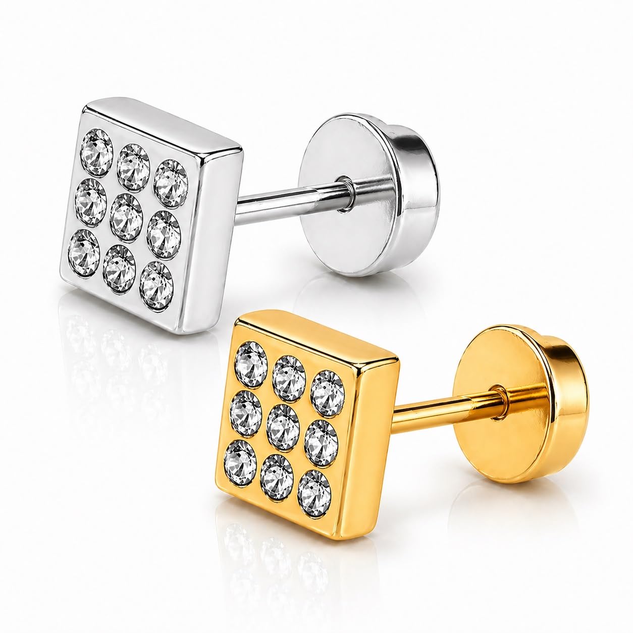 Single Stud Earring Golden & Silver Sparkling & & Anti-Tarnish Screw back Stainless Steel-image-26