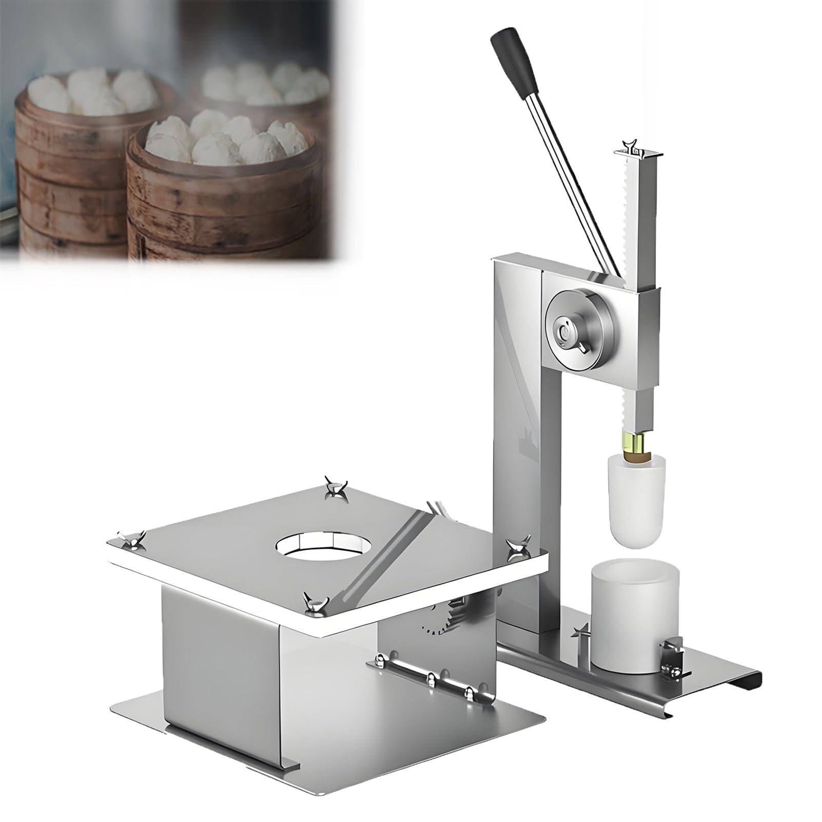 EpyGnom Baozi Maker, Manual Chinese Bun Making Machine with Dough Press Machine, Closing Machine and 3 PE Molds, Stainless Steel Dough Press Machine for Cooking Delicious Baozi