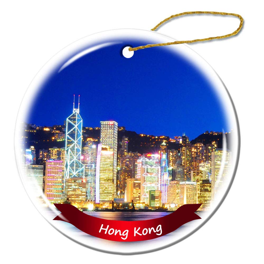 Higoss Multi Color Hong Kong Christmas Ornament Porcelain Double-Sided Ceramic Ornament,3 Inches