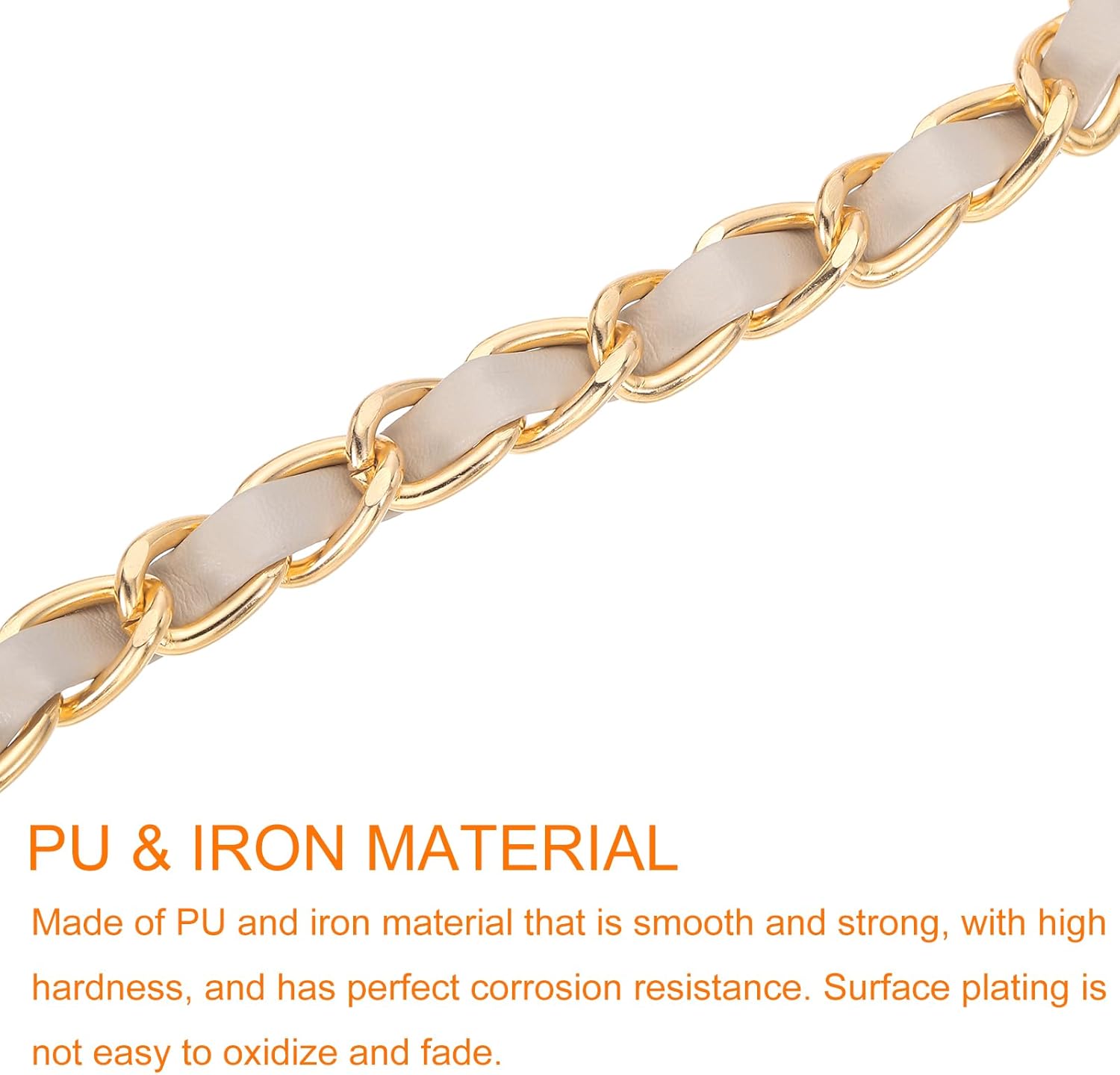uxcell Purse Chain Strap, 32 Inch Leather Iron Flat Chain Handbag Chains Purse Straps with Buckles for Shoulder and Cross Body Bags (Beige Strap + Gold Chain) - Image 4