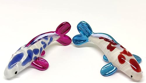 Miniatura 6 de 2 figuras en miniatura de peces koi de carpa japonesa, animales soplados a mano, arte coleccionable, regalo para decorar (rosa azul)