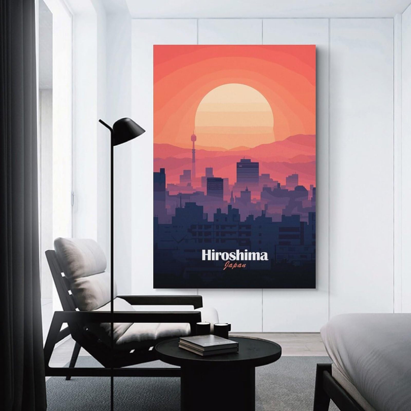 Junmoney Hiroshima Skyline Sunset Hanging Wall Art 24x36inch(60x90cm), for Bedroom Walls, Guest Spaces Or Lounges, An Easy Wall Refresh for Bedrooms