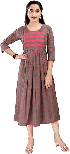 B2F Women's Printed Maternity Flared Kurti with Feeding Zip, One Piece Maternity Dress for Pre &amp; Post Pregnancy.