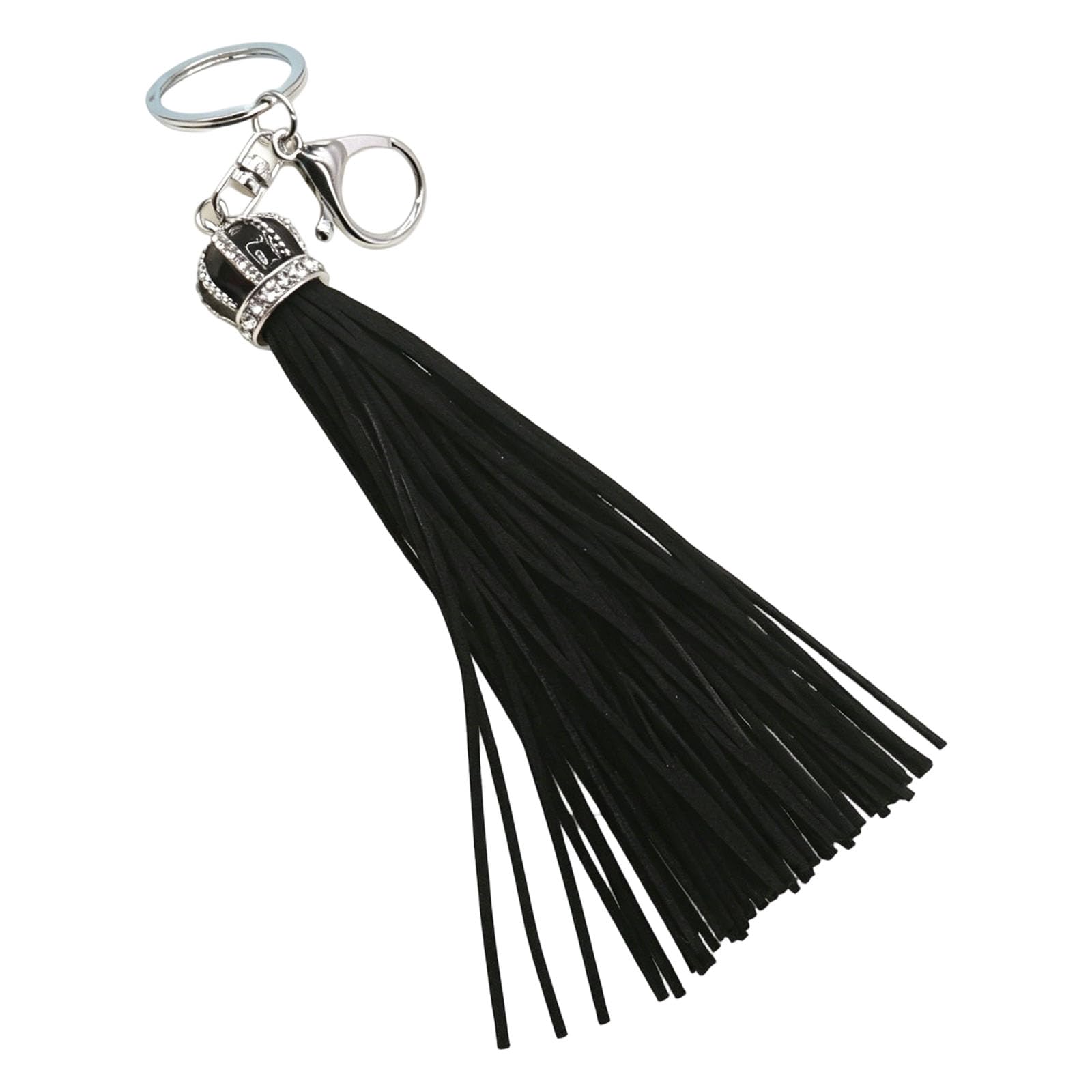 Baodss Elegant Crowns Keychain With Glittering Rhinestones And Soft Leather Tassels Bag Pendant For Purse Or Bag Accessory