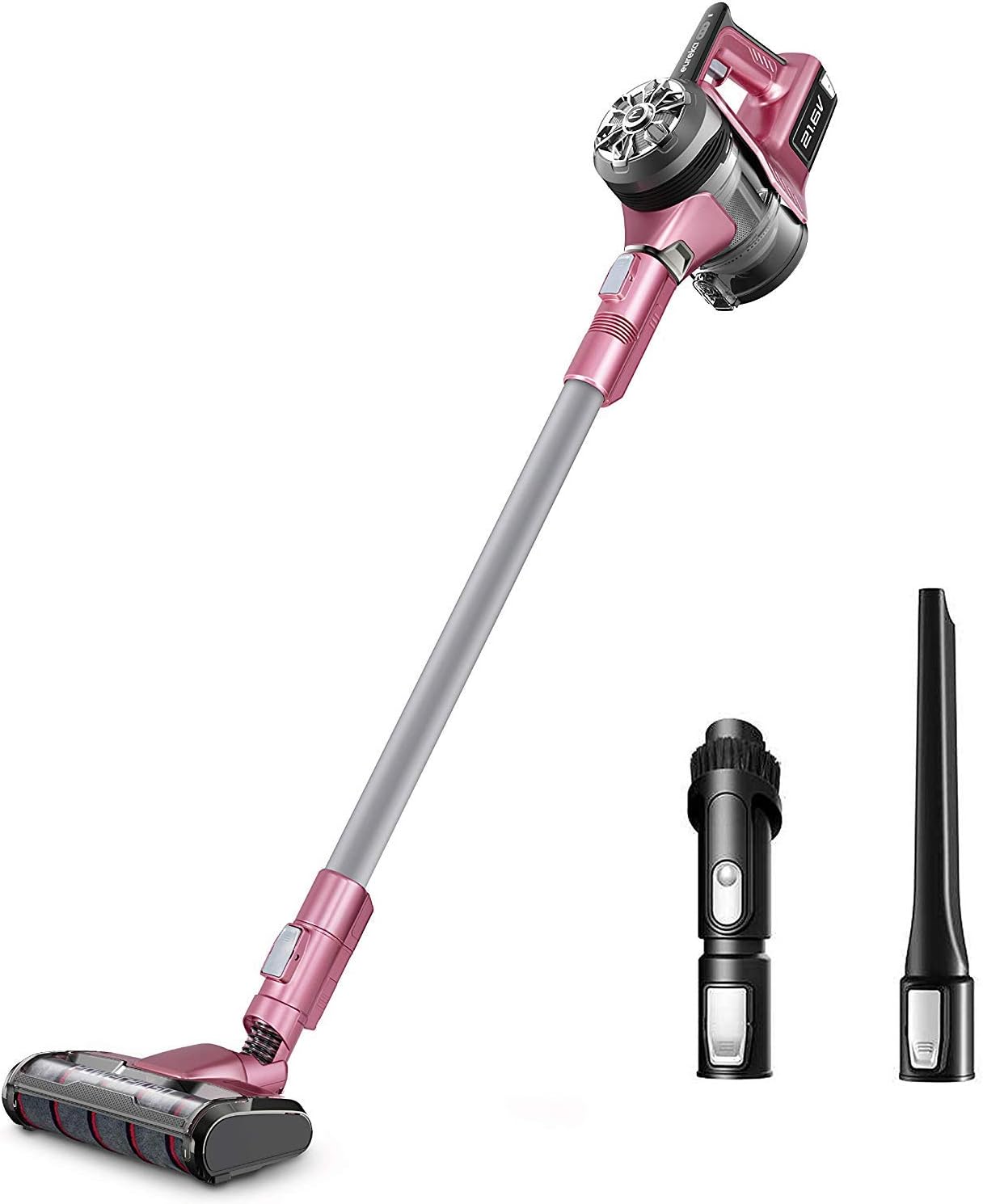 Eureka NEC124A PowerPlush Cordless Stick Vacuum Cleaner, Lightweight Digital Motor Lithium Battery and Motorized Brush, Handheld Vacuum, Pink