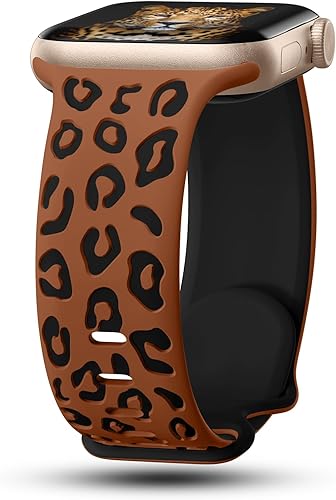 CreateGreat Correas de dos tonos grabadas de leopardo compatibles con Apple Watch Band de 1.61, 1.57, 1.49, 1.77, 1.73 y 1.65 pulgadas para mujer,