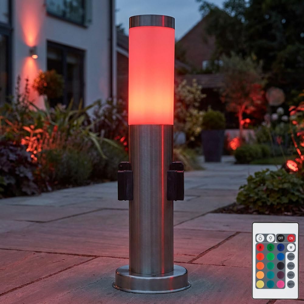 Stand Leuchte Außen Strahler Stromverteiler Fernbedienung im Set inklusive RGB LED Leuchtmittel