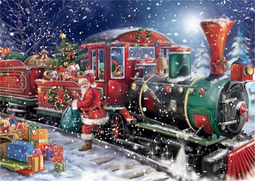 Meecaa Christmas Paint By Numbers Train Santa Claus Gift Kit For Adults Beginner Diy Oil Painting 16X20 Inch (, No Frame)