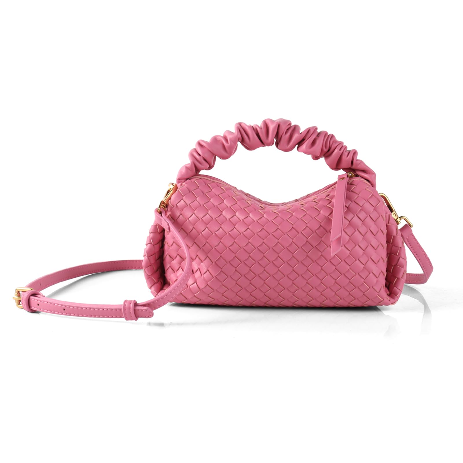 BYKASIST Women's Small Vegan Leather Tote Bag - Compact Woven Shoulder Purse for Daily Use, Retro Handmade Mini Bag