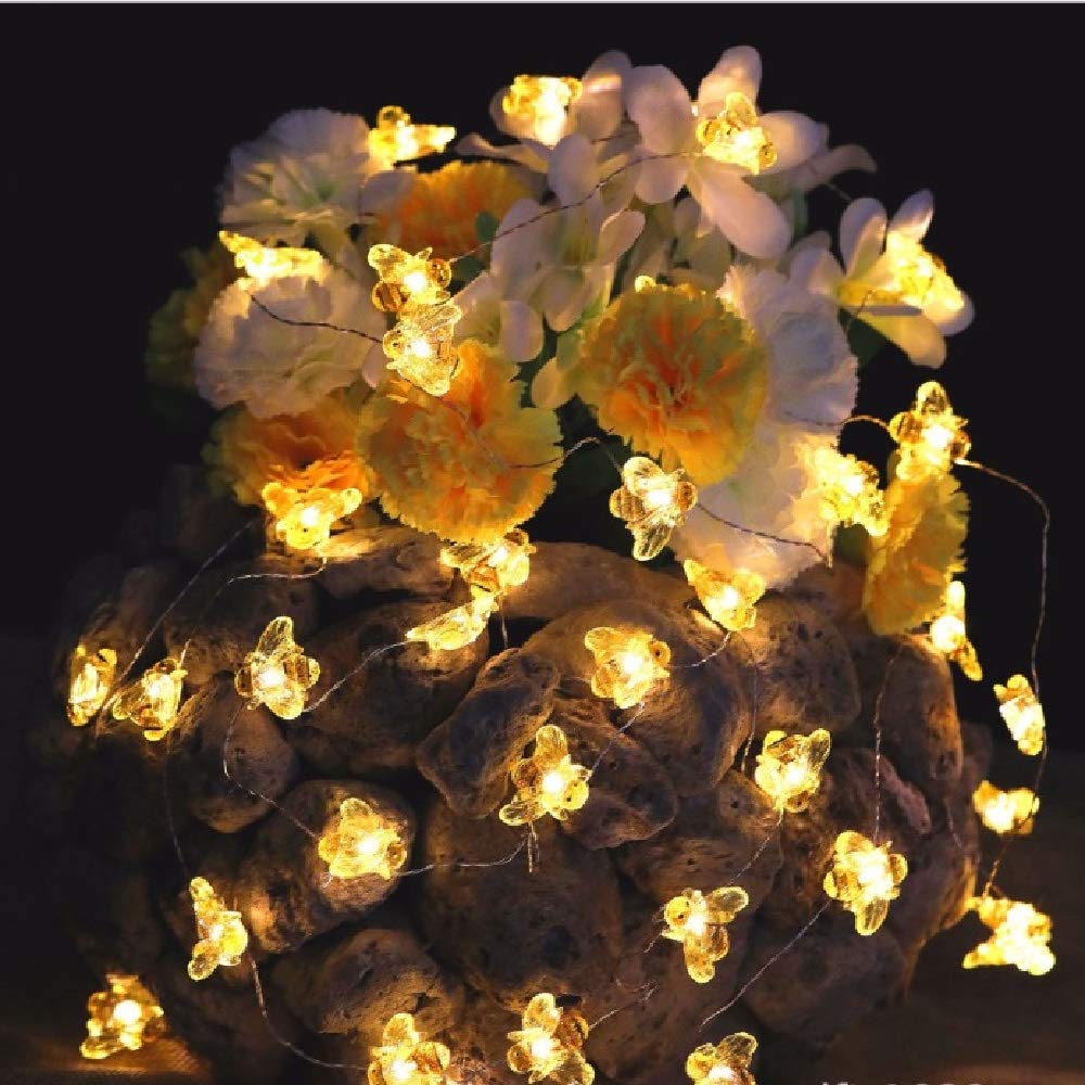 Yolight Bee Honey String Lights Starry Silver Wire Shell Light Strand 14Ft 40 Led Decorative Fairy Light Battery Powered With 8 Modes Remote Control Timer For Bedroom Christmas Halloween (, 14Ft/40Led)