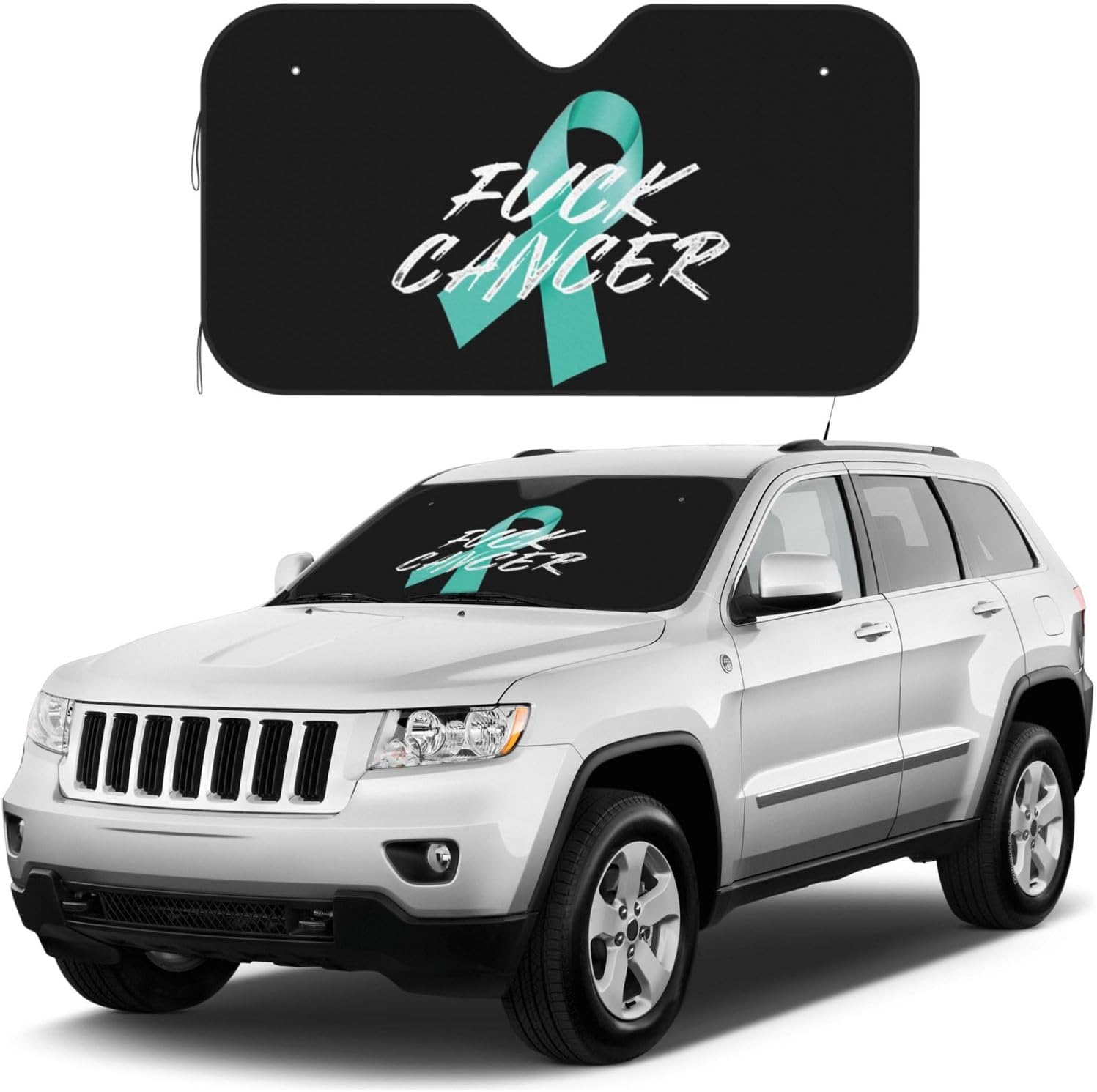 Ovarian Cancer Warrior Aweareness Ribbon Foldable Car Windshield Sunshade Blocks Heat and Sun Glare Uv Rays