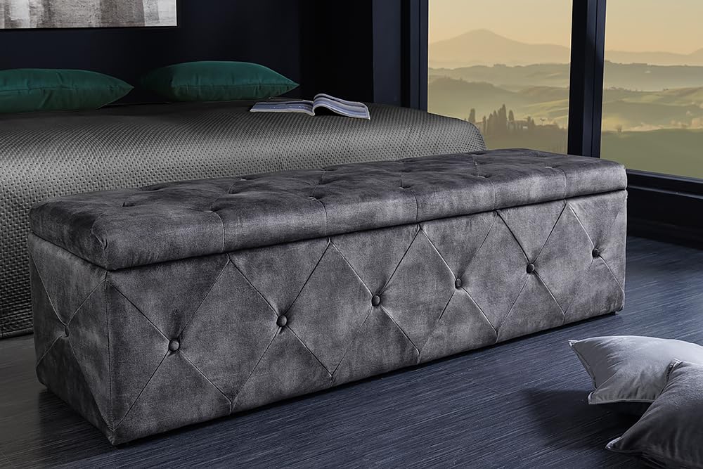 Bettbank EXTRAVAGANCIA - 140cm - antik grau - Samt Stauraum Chesterfield