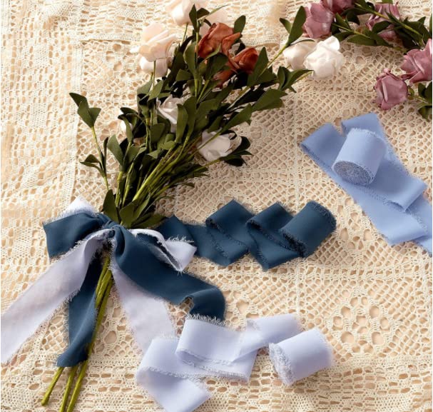 3 rotoli di nastri di seta chiffon con frange fatte a mano, set di