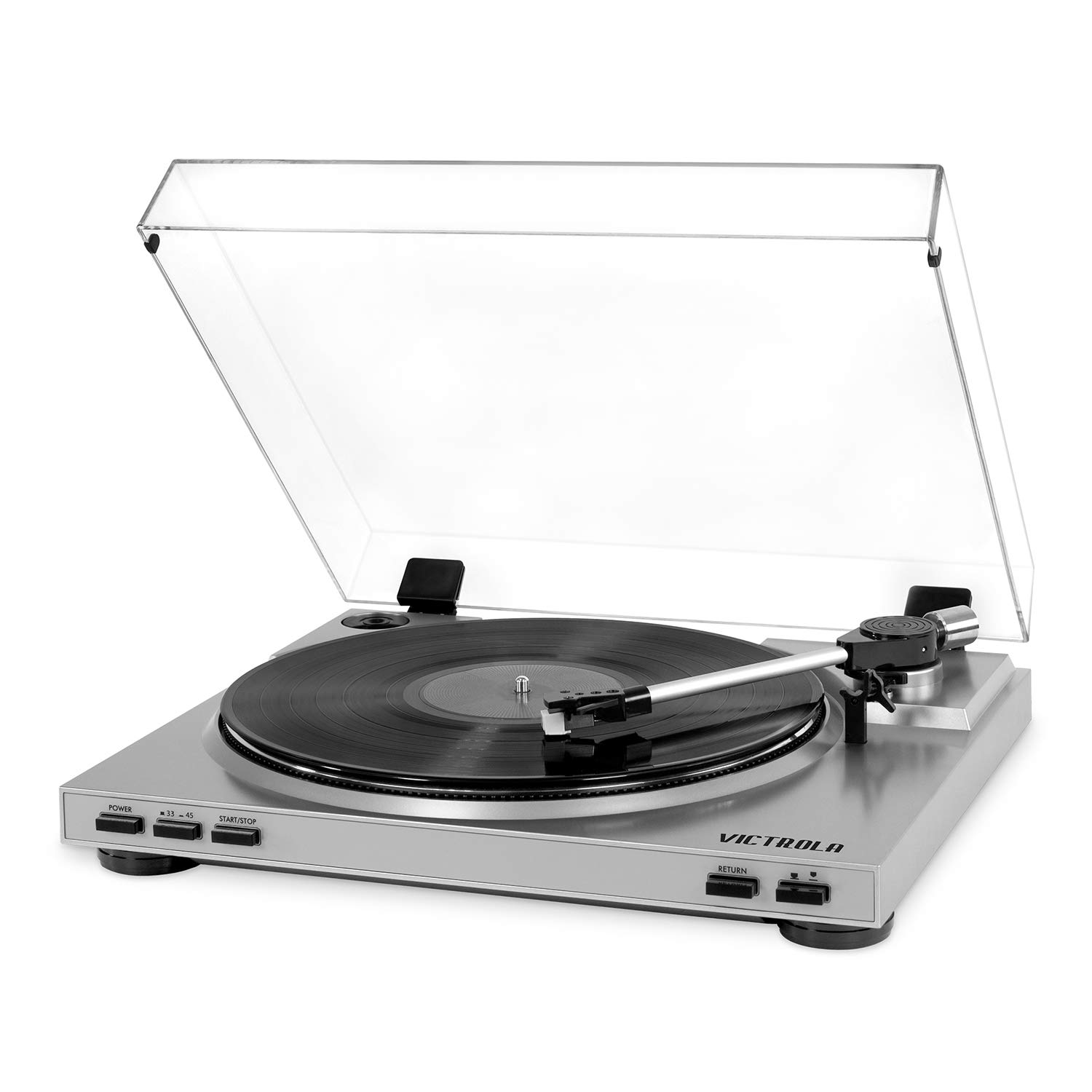 Victrola Pro USB Record Player with 2-Speed Turntable and Dust Cover, Silver (VPRO-3100-SLV)