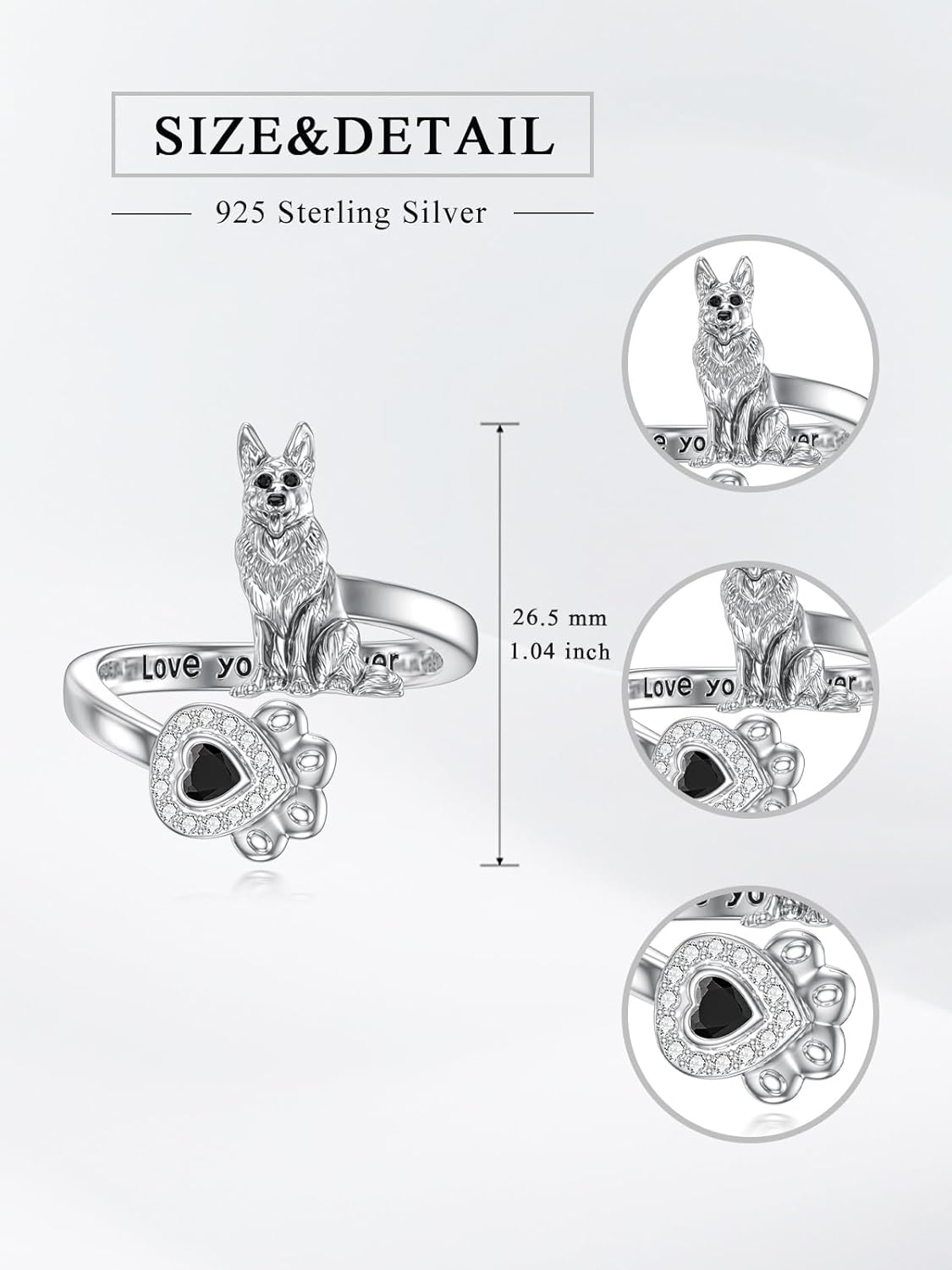 Midari Pug/German Shepherd/Shih Tzu Gifts Rings 925 Sterling Silver Cute Dog Rings for Women Dog Jewelry Gifts for Women Dog Lovers Birthday Christmas - Image 3