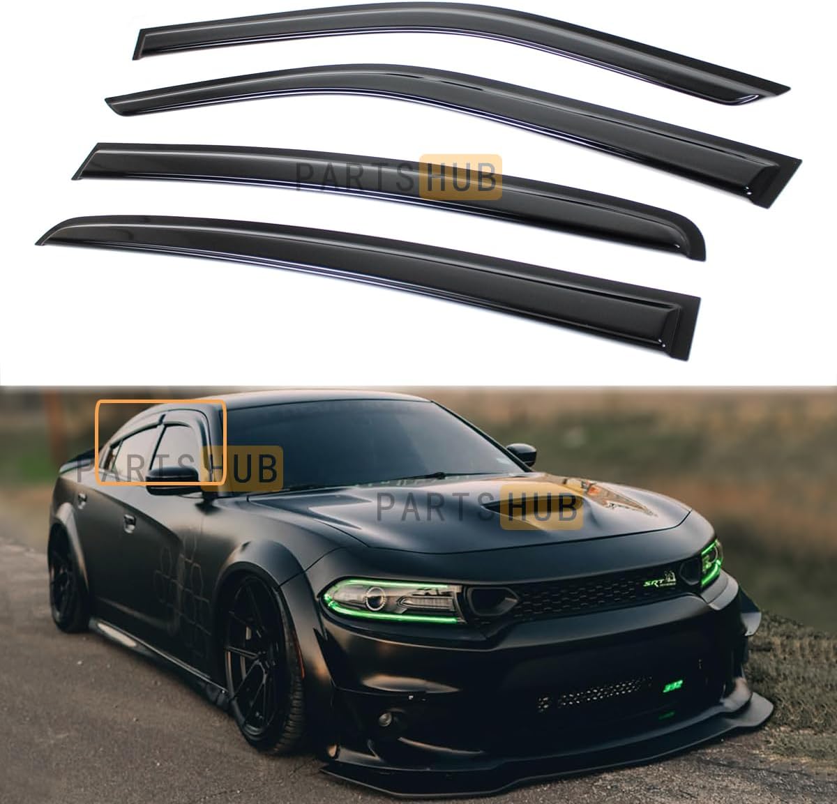 Fits for 2011-2023 Dodge Charger Sedan Premium Aero Gloss Black Window Visors Rain Guard Wind Deflectors / 2012 2013 2014 2015 2016 2017 2018 2019 2020 202 2022 SRT Hellcat Daytona R/T Scat GT Pursuit
