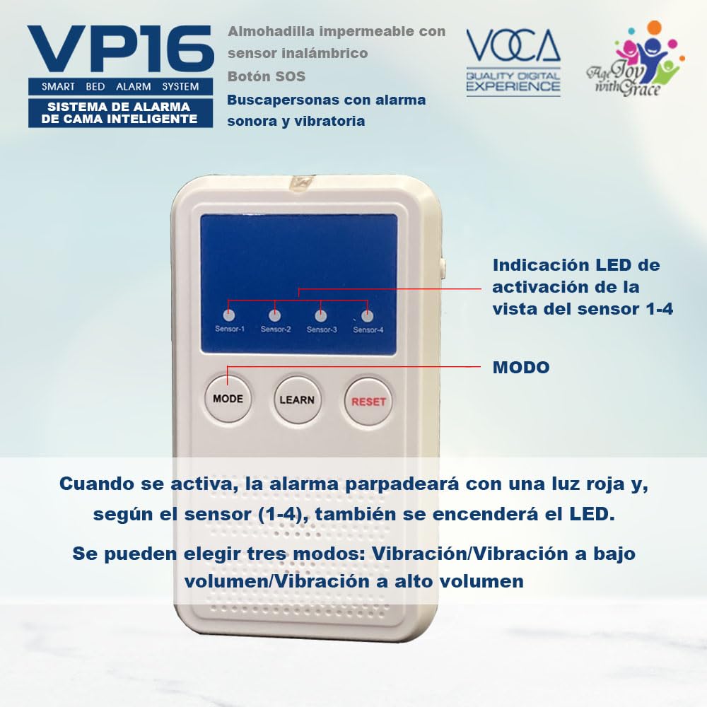 Sistema de alarma de cama inteligente VOCA Early Alert para adultos mayores: sensor inalámbrico y buscapersonas, alarmas de cama de prealerta, prevención de caídas, demencia