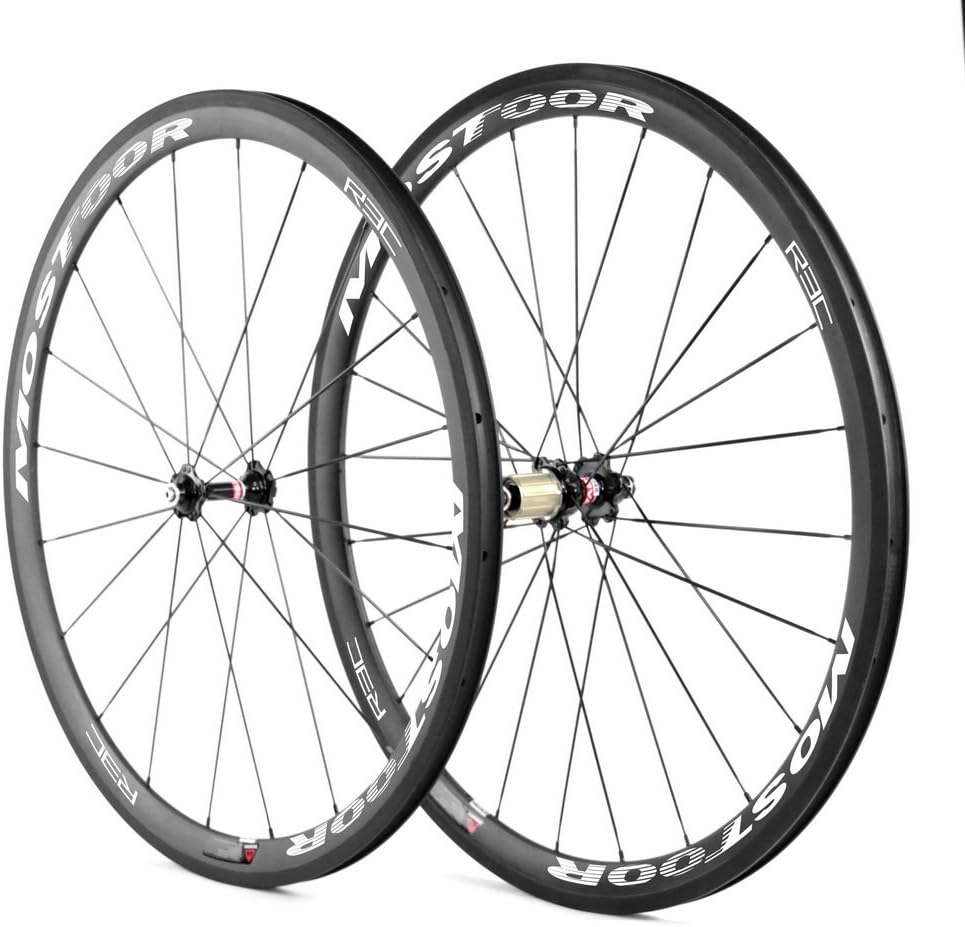 mostoor 700c 38mm Carbon Fiber Road Bike Clincher Wheels Bicycle Wheelset in White for Shimano for Sram