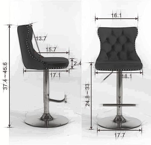 Miniatura 2 de Juego de 2 taburetes de bar de altura de mostrador, taburetes de bar giratorios con respaldo alto, botones copetudos y adornos de cabezas de clavos,