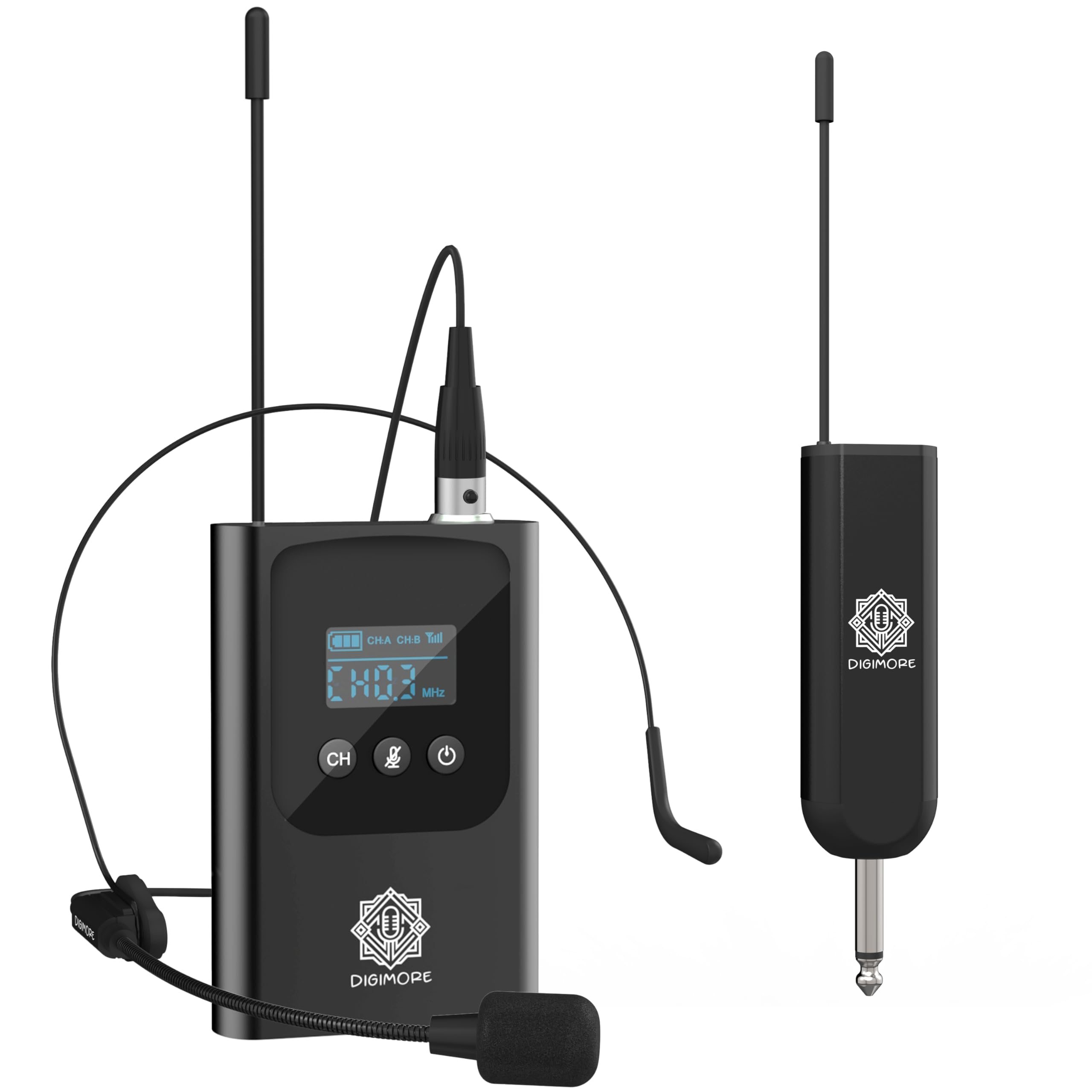 DIGIMORE Wireless Headset Mic | 3-Pin Mini XLR Mic | 12Hrs Battery | 160Ft Range | Type-C | 2400MHz Frequency | Heavy Metal & Glass Body | Ideal for Fitness, Churches, Classrooms (D-345S)