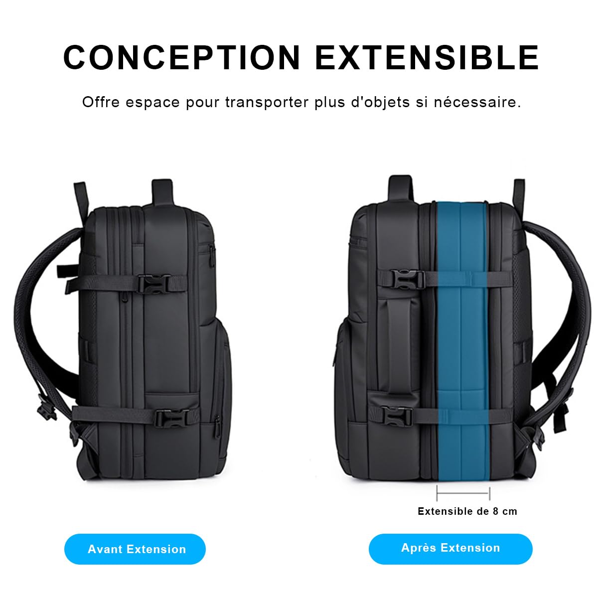 SONARIN Voyage Sac à Dos de Travail,Extensible Grande Capacité Sac à Dos Ordinateur Portable 15,6 Pouces,Imperméables Sacs de Cabine Sacs à Loisir pour Homme