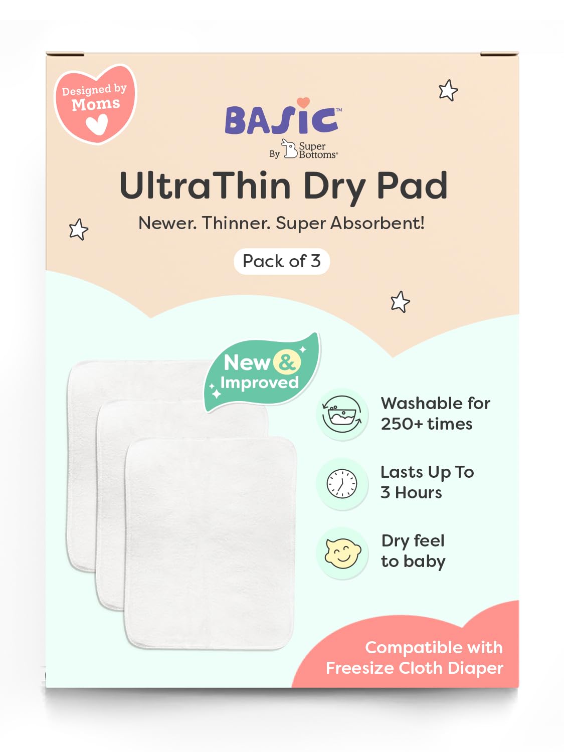 superbottoms Unisex Basic Easy- Quick Drying Prefold Style Soaker For Cloth Diapers/Inserts With Dry Feel Layer On Top (Pack Of 3)-picture-18