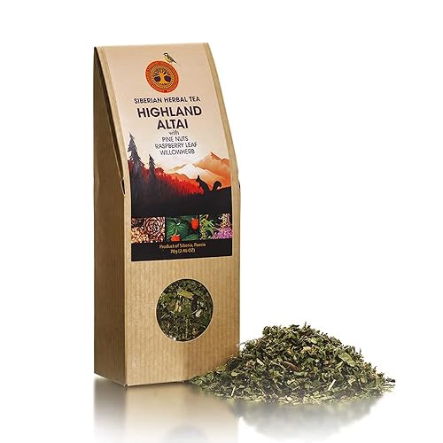 Té de hojas sueltas de hierbas siberianas con piñones, hoja de frambuesa, Willowherb (2.46 onzas)
