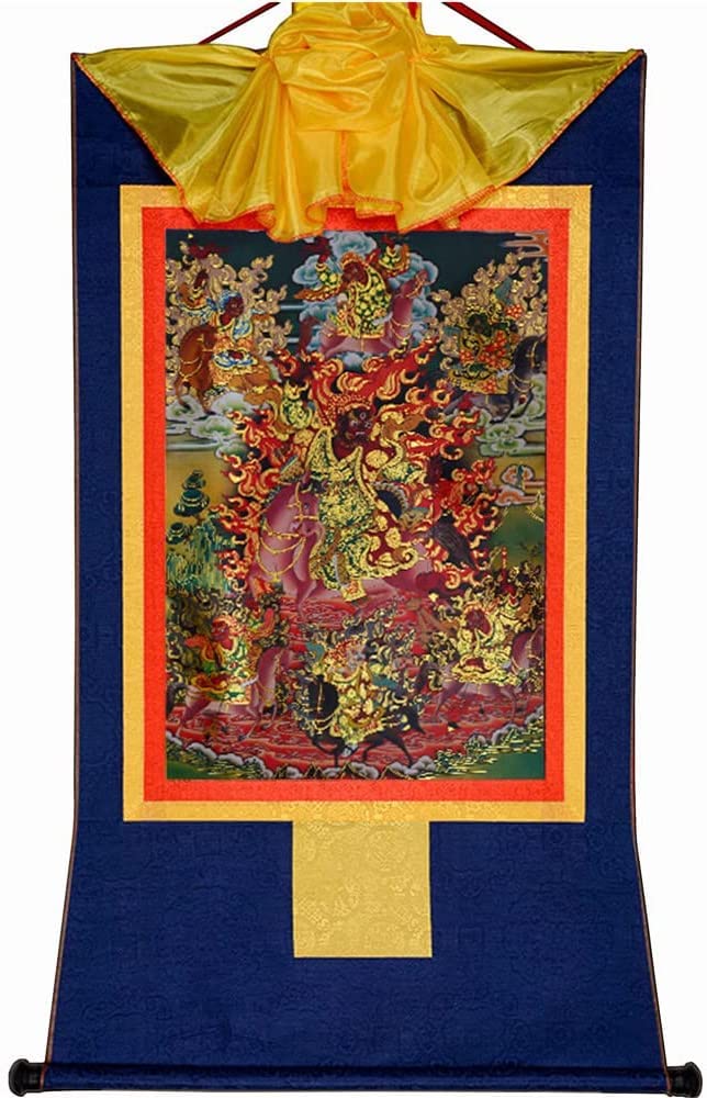 Gobelin Thangka, Thangka, buddyjska statua malarstwa Buddy, gobelin Buddy ze zwojem, Tsiu Marpo (kolor: Xl(120 cm x 82 cm) Blu)