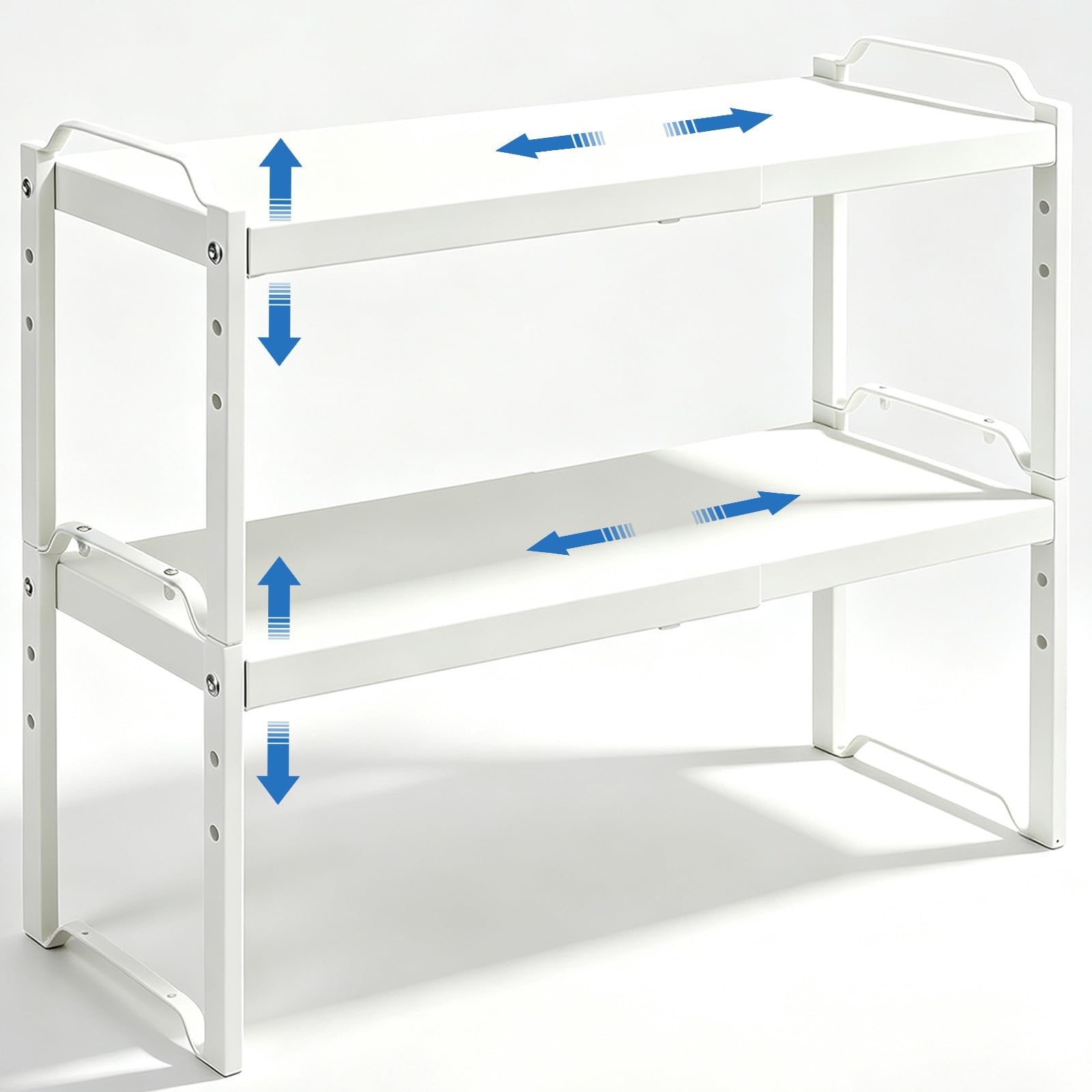 Set of 2 Expandable Kitchen Cabinet Shelves Organizers, Stackable Adjustable Small Storage Shelf Rack Stand For Pantry Cabinet Cupboard Kitchen Counter Organization, 22 lbs Capacity, Length:20.5"