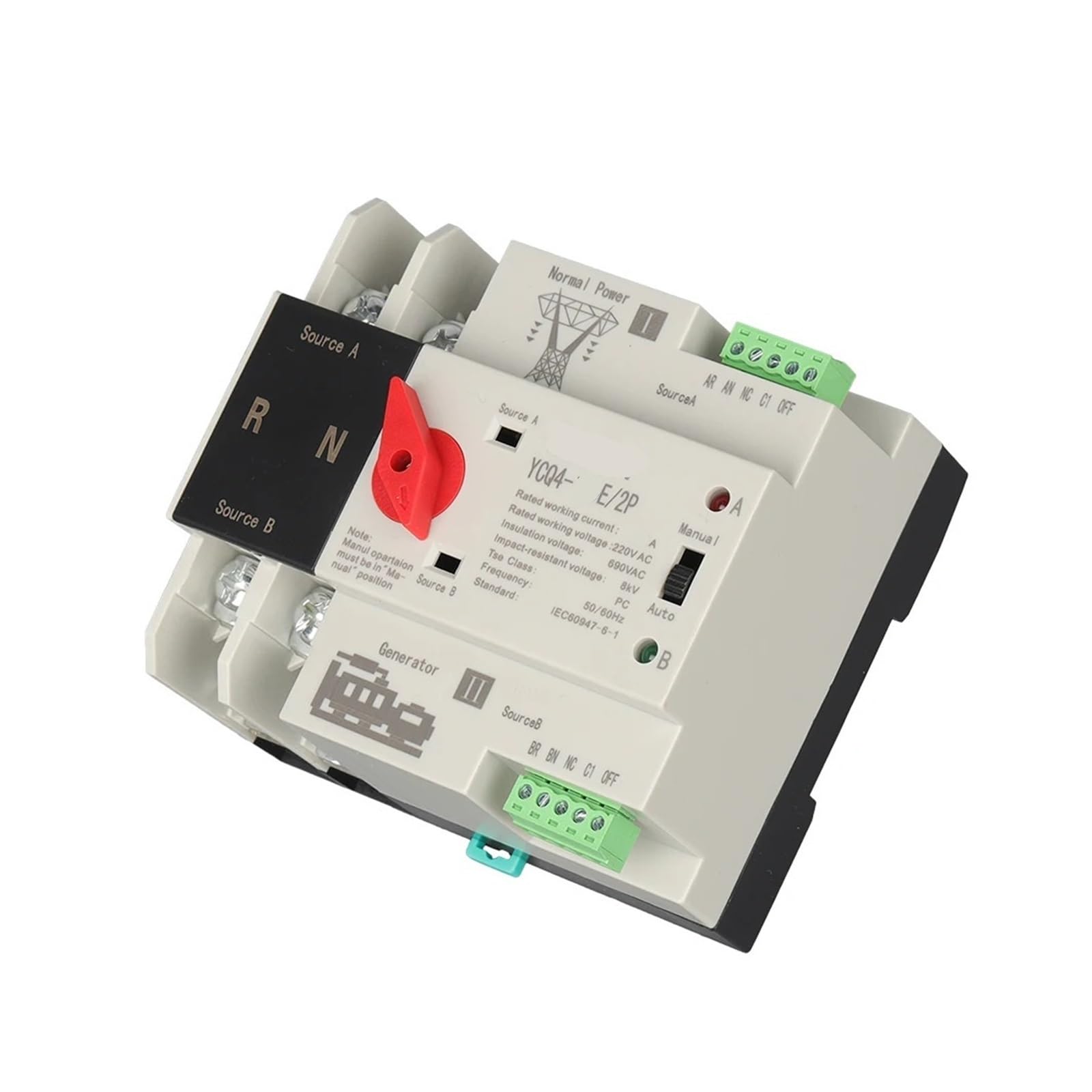 ATS commutateur de transfert automatique 2P 63A pour rail DIN