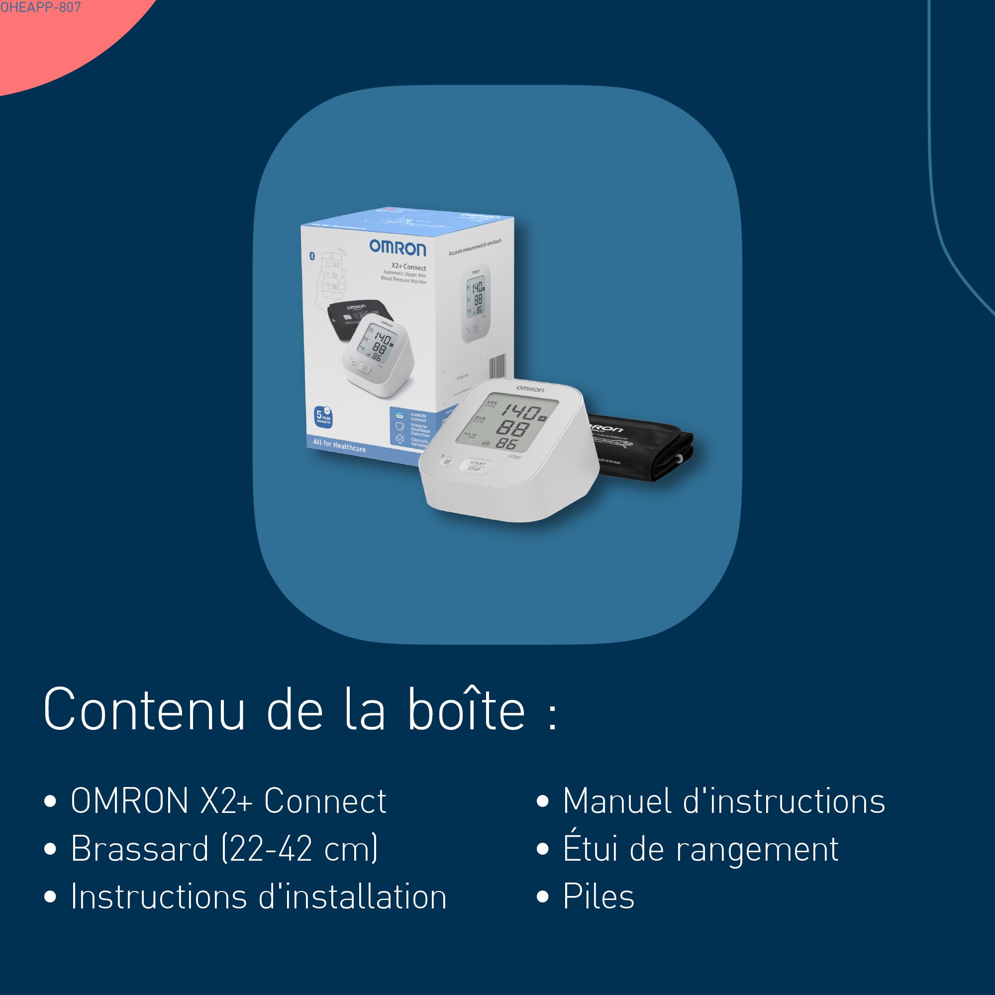 OMRON X2+ Connect Appareil tension artérielle bras – Connexion Bluetooth – Tensiomètre bras validé cliniquement – Tensiomètre avec détection de pulsation cardiaque irrégulière et hypertension