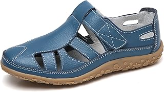 Zapatos de cuero para mujer, con suela suave y hueca, sandalias de cuero genuino para mujer, sandalias de punta cerrada, zapatos cómodos y transpirables para caminar al aire libre