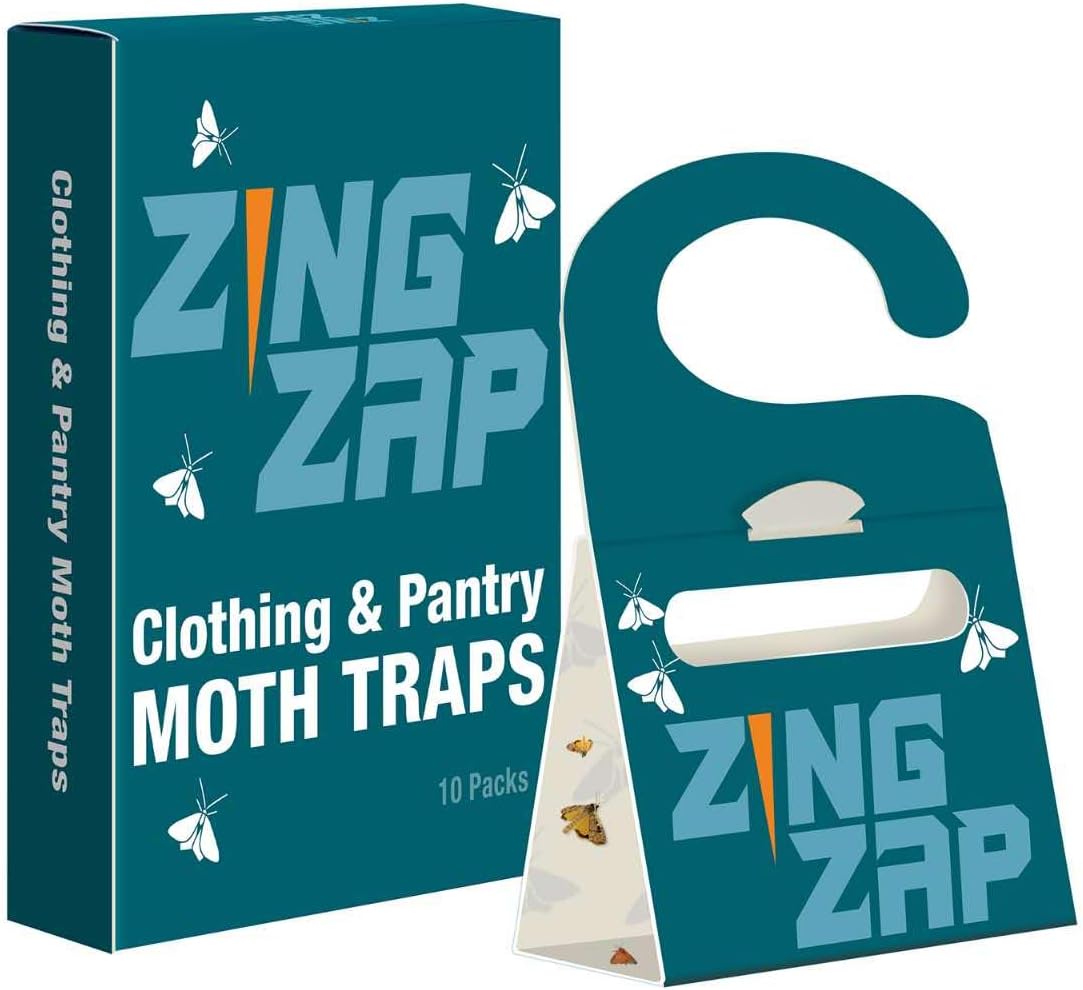 ZingZap® Moth Trap 10-Pk | Slow Release 2X Strength Pheromones | 2026 Upgrade | Lures and Kills Pantry Moths Clothes Moth | Indoor Prevention | Child and Pet Safe