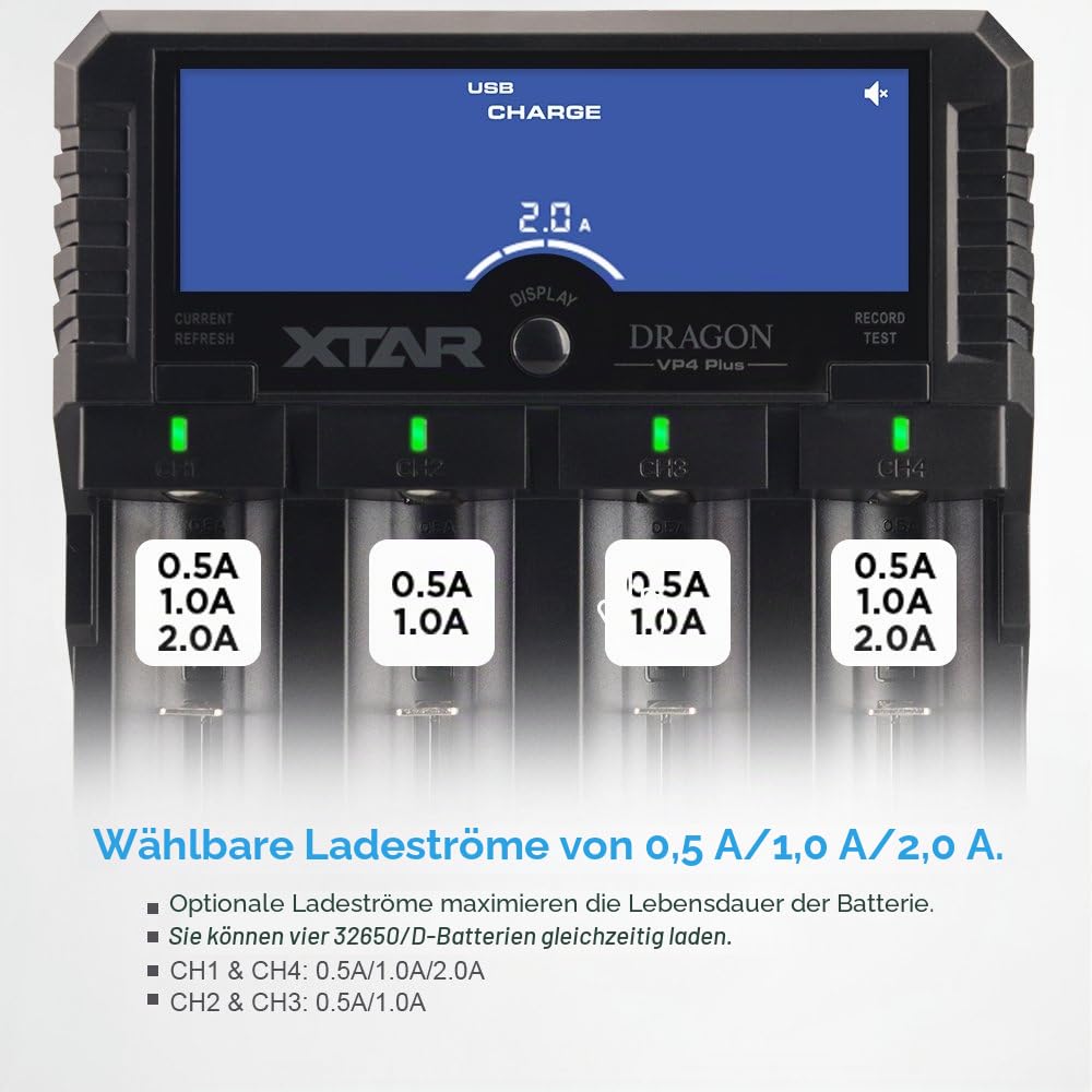 XTAR VP4 Plus Schnelllade-LCD Li-Ion/Ni-MH-Ladegerät für 18650 18700 20700 21700 22650 25500 26650 32650 Rechargeable Ni-MH Ni-CD AAAA AAA AA A SC C D