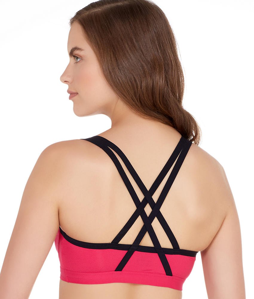 Lily of France Women's Crosse Back Medium Impact Sports Bra 2151901, Passion Punch/Black, Large