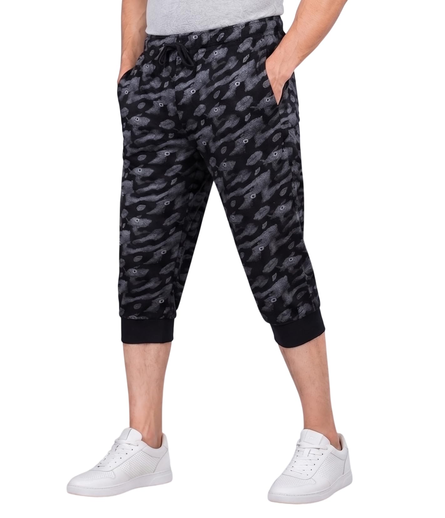 Men Cotton Casual Three Fourth Shorts Black-image-23